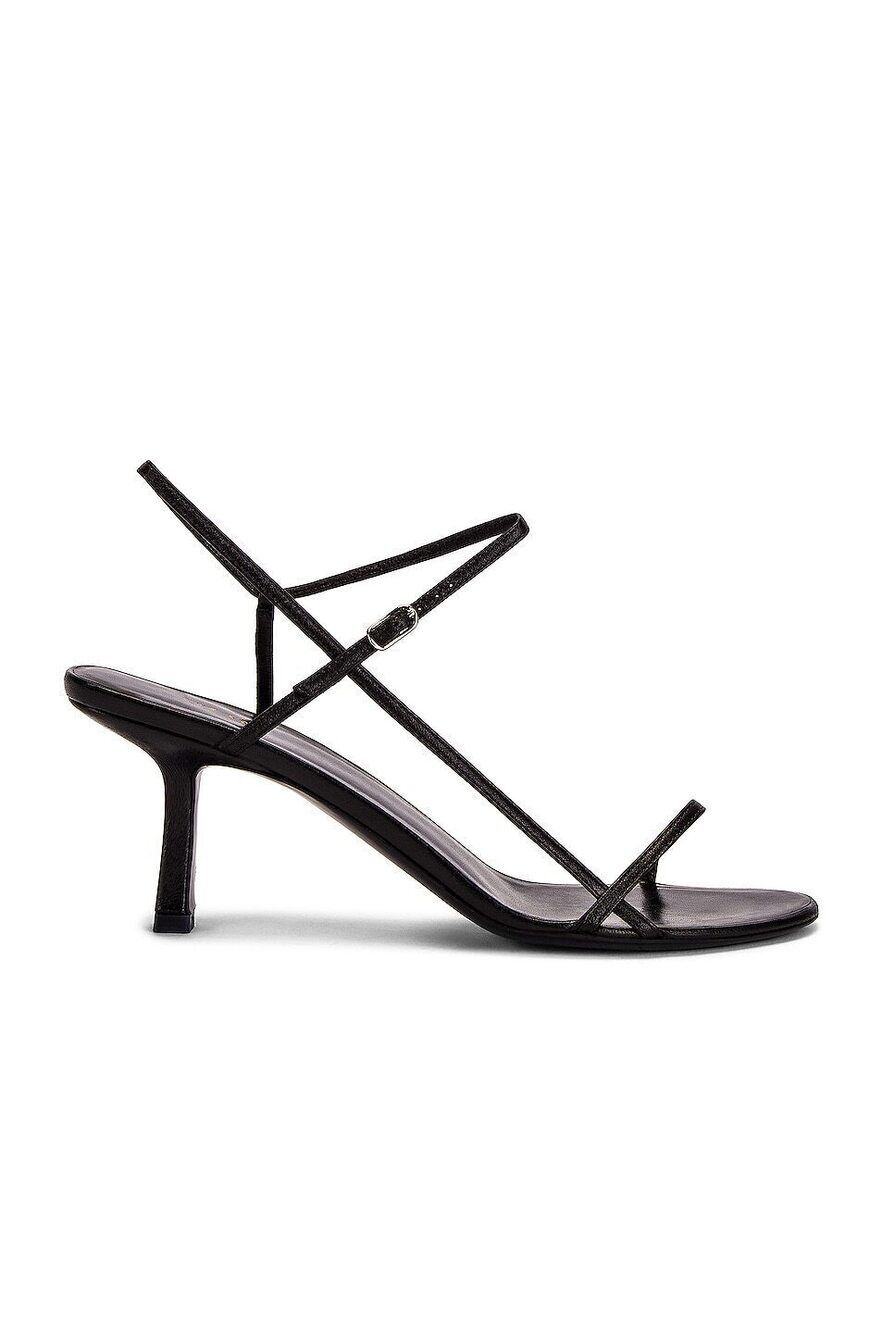 The Row Bare Heeled Sandals in Black leather strappy open toe mid kitten heel